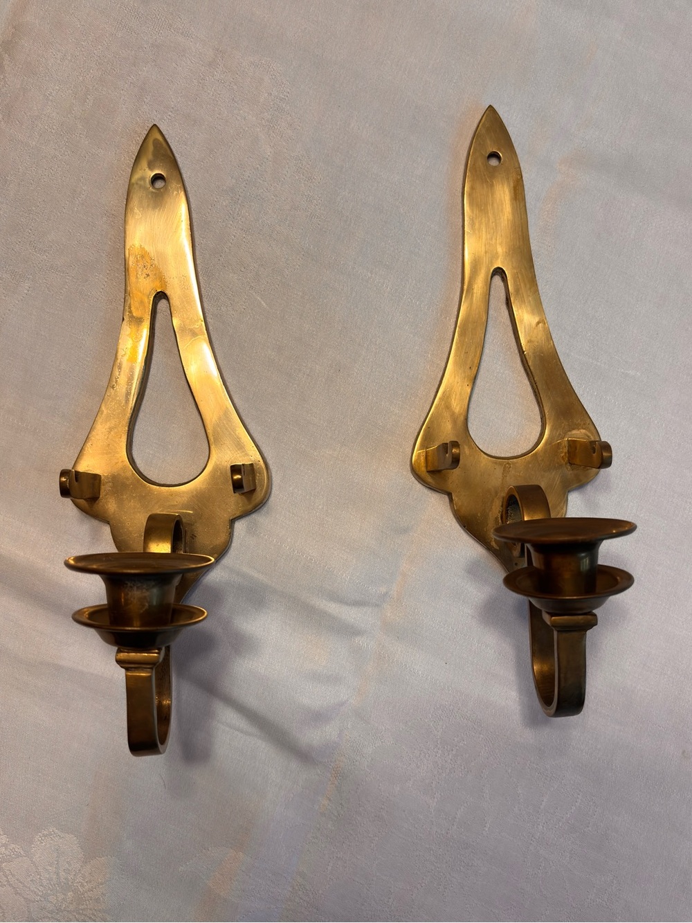 Vintage Brass Wall Candle Sconces Pair Mid Century Modern Danish Style Taper